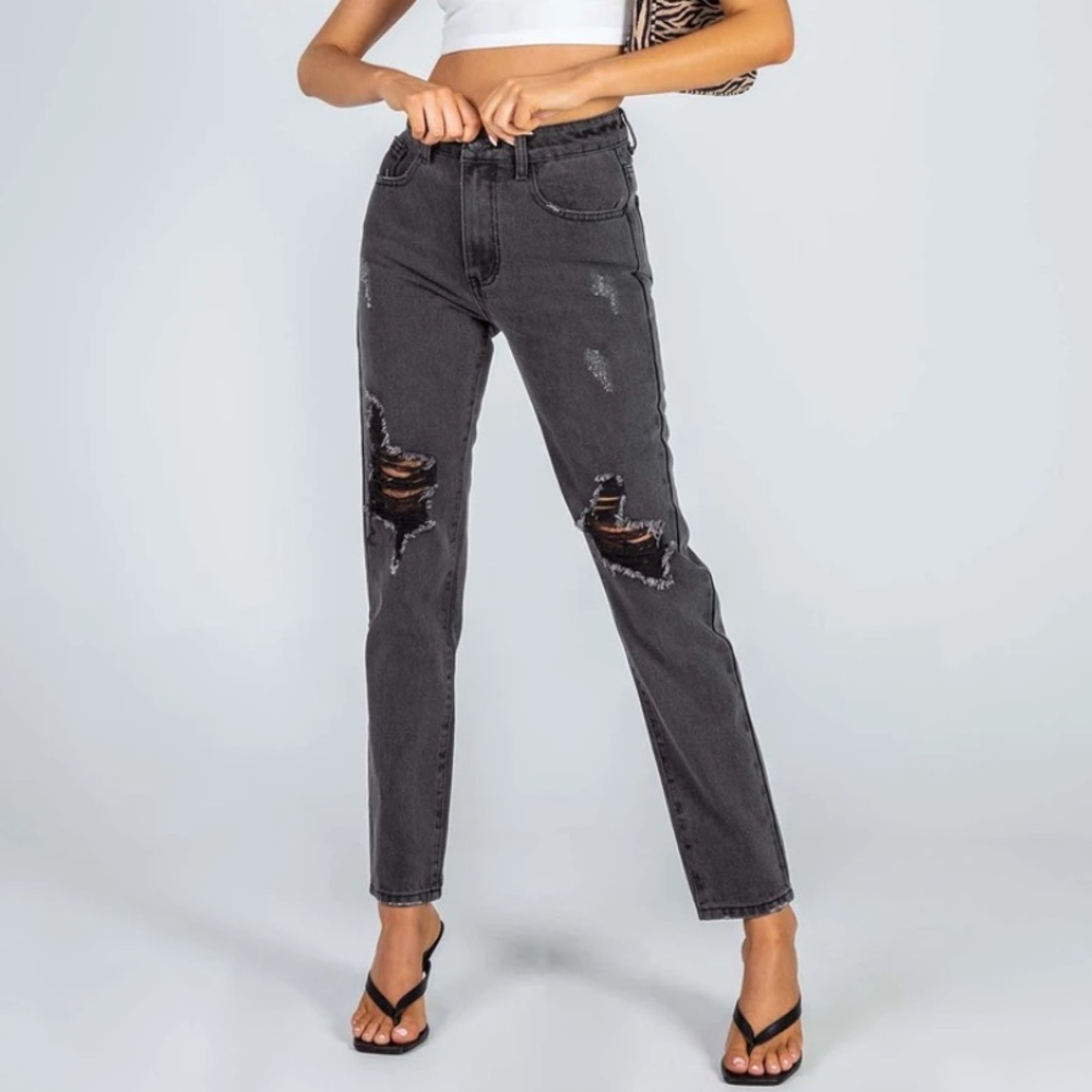 Princess Polly Zaneta washed black ripped skinny jeans size 12